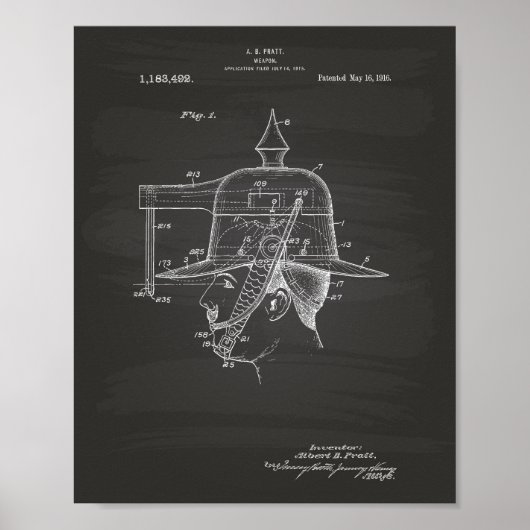 武器ハット1916特許アート – Chalkboard ポスター (正面)