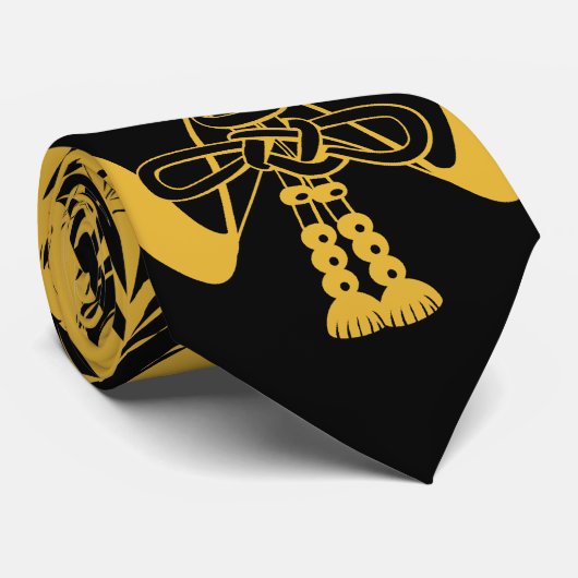 武士のスカルの黒の金ゴールド色のタイ ネクタイ (ロール)