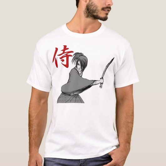 武士のマンガは支持します: 戦い日本 Tシャツ (正面)