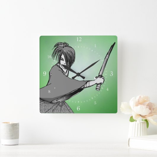 武士のマンガ日本 スクエア壁時計 (ホーム)