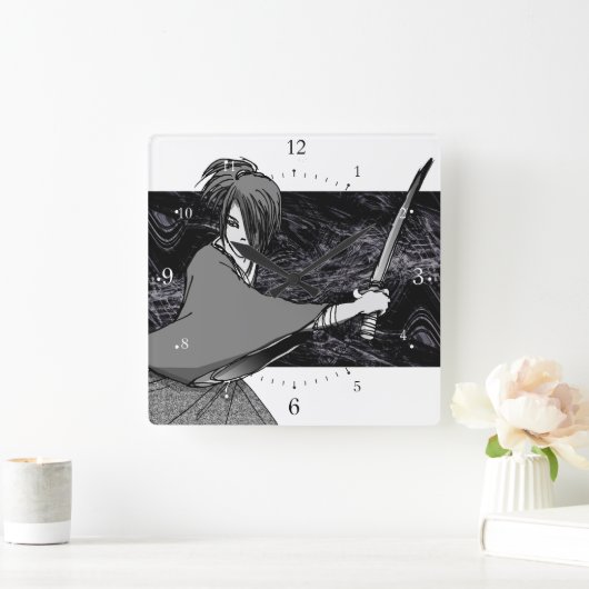 武士のマンガ日本 スクエア壁時計 (ホーム)