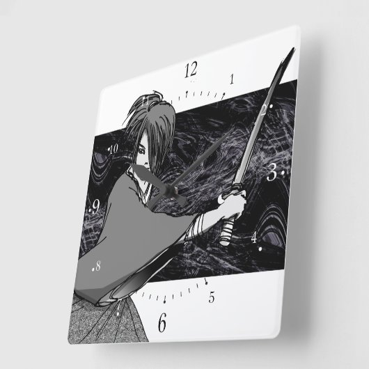 武士のマンガ日本 スクエア壁時計 (傾斜)