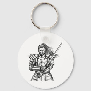武士の戦士の戦いのスタンスの入れ墨 キーホルダー