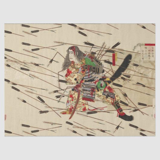 武士の正行は矢の雨に当たって戦っている 薄葉紙 (正面)