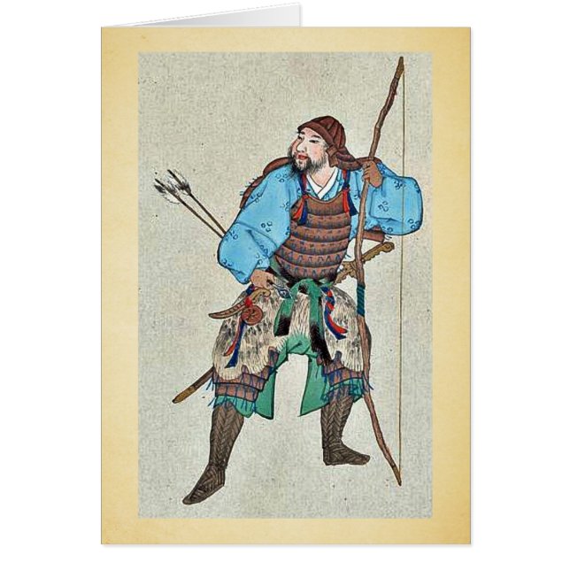 武士の身に着けている装甲および弓を握ること (正面)
