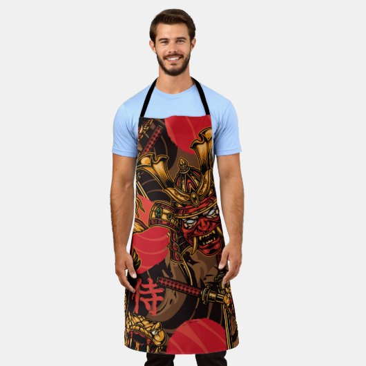 武士の面日本の模様。 エプロン (着用した状態)