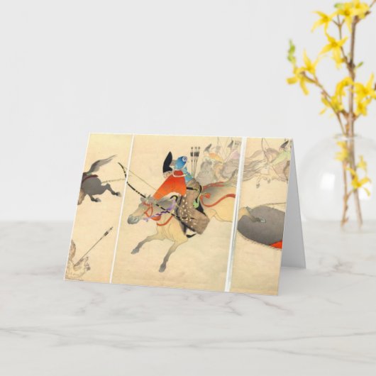 武士のArcherの狩りの挨拶状 カード (黄色い花)