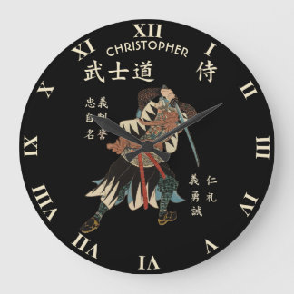 武士のBushido 8の美徳の日本語 ラージ壁時計