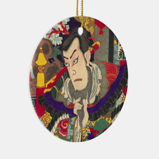 武士のWoodblockの日本のなプリント セラミックオーナメント (右)