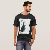 武士猫の墨絵 日本風浮世絵の戦士 Tシャツ (正面フル)