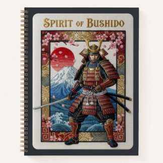 武士道の精神 刺繍風サムライと富士山 ノートブック