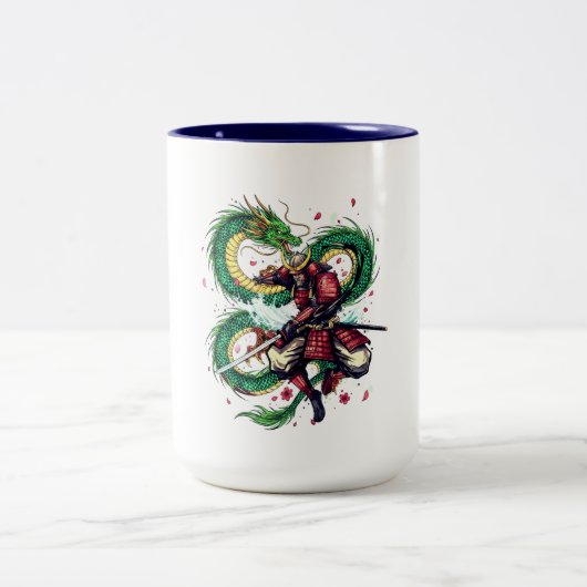 武士道コードサムライとドラゴンと桜の花 ツートーンマグカップ (中央)