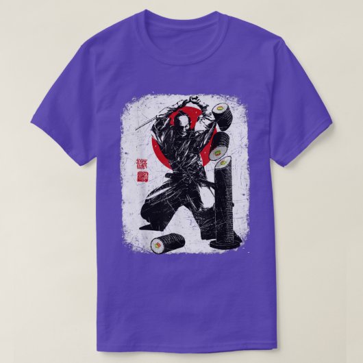 武士道寿司転が食日本の品 Tシャツ (デザイン正面)