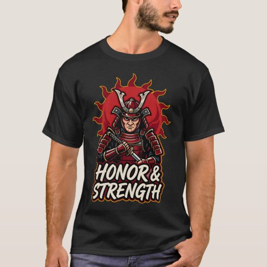 武士道 強さ ヴィンテージ サムライ ウォリアー Tシャツ (正面)