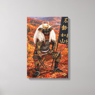 武田信玄サムライ鎧兜の秋12x18 キャンバスプリント