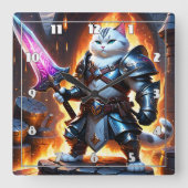武者猫(剣白熱［赤熱］光を放つ) スクエア壁時計 (正面)