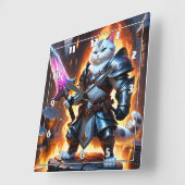 武者猫(剣白熱［赤熱］光を放つ) スクエア壁時計 (傾斜)