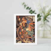 武蔵が怪物と戦う, Musashi fights monsters, 国芳 ポストカード (スタンド正面)