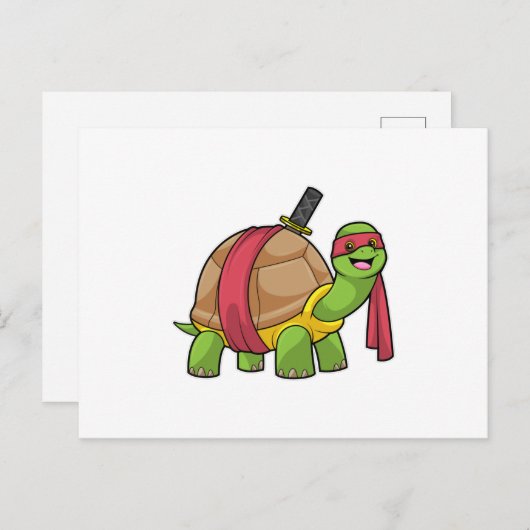 武術の達人として剣を振るうカメ ポストカード (正面/裏面)