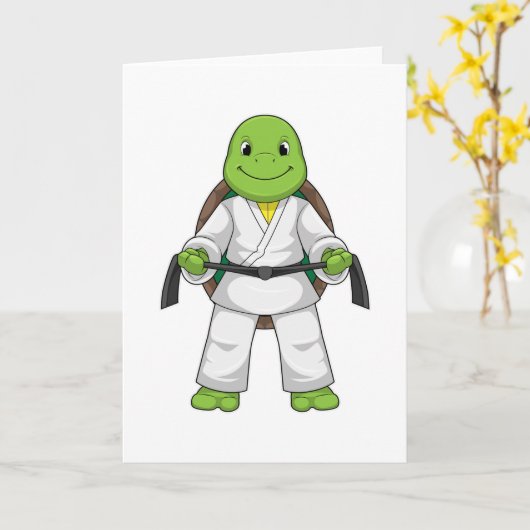 武術の達人になったカメ(黒帯) カード (黄色い花)