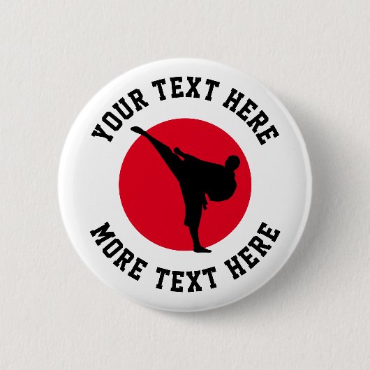 武術アカスタムート空手のキックシルエットボタン 缶バッジ (正面)