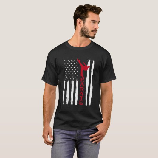 武術アーツアメリカ国旗US空手戦闘機 Tシャツ (正面フル)