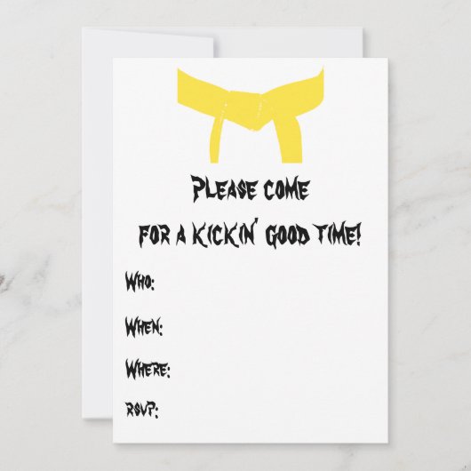 武術アーツイエローベルト誕生日パーティーへの招待 招待状 (正面)