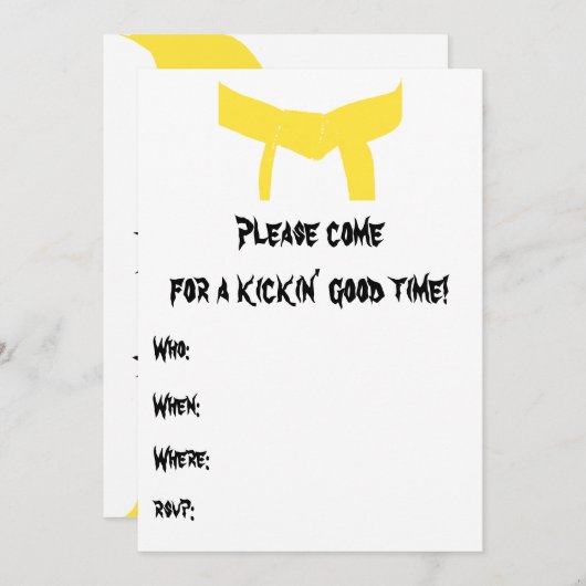 武術アーツイエローベルト誕生日パーティーへの招待 招待状 (正面/裏面)