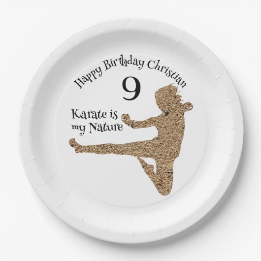 武術アーツジャパンシルエット空手ボーイ誕生日 ペーパープレート (正面)