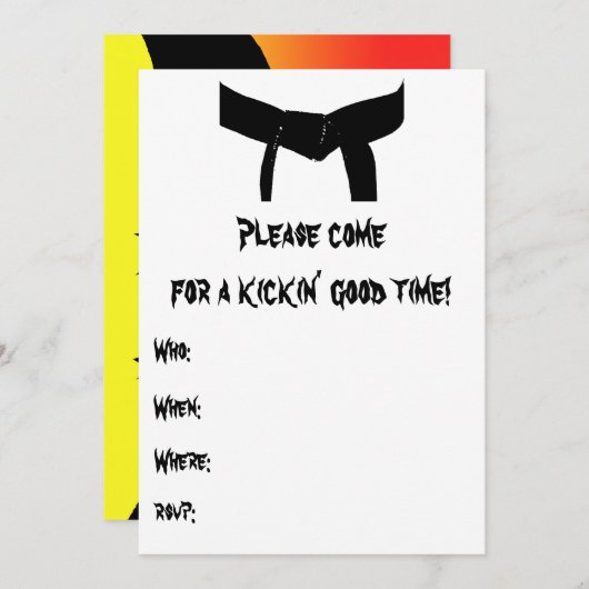 武術アーツバースデーパーティーイエローレッド招待状 招待状 (正面/裏面)
