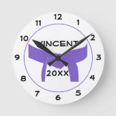 武術アーツパープルベルト ラウンド壁時計 (正面)