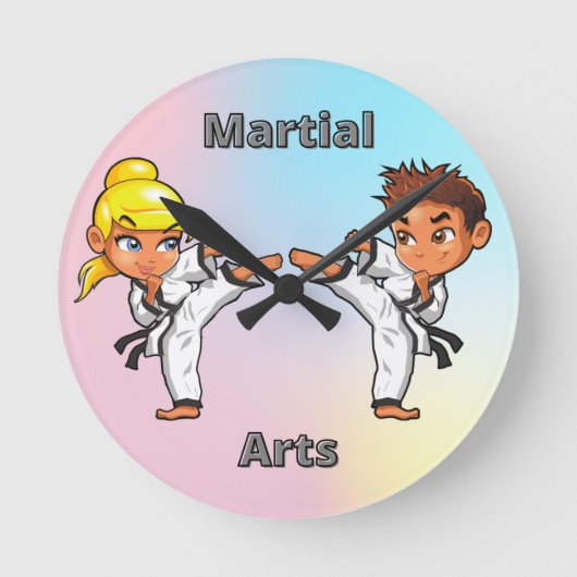 武術アーツボーイアンドガール ラウンド壁時計 (正面)
