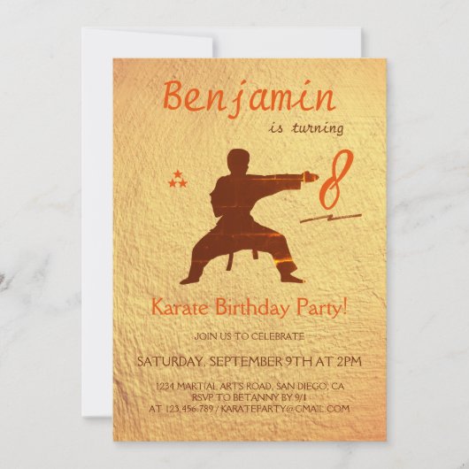 武術アーツモダンーおもしろいパーティー子供の誕生日 招待状 (正面)