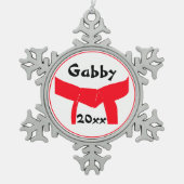 武術アーツレッドベルト スノーフレークピューターオーナメント (正面)