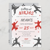 武術アーツ誕生日招待状-忍者/空手パーティー 招待状 (正面/裏面)