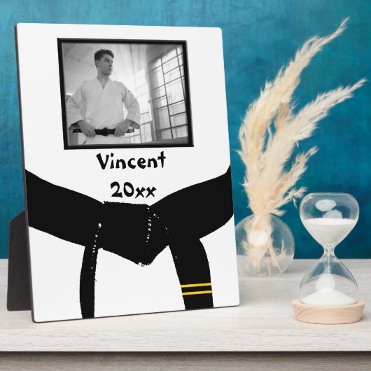 武術アーツ2度黒帯写真記念 フォトプラーク (側面)