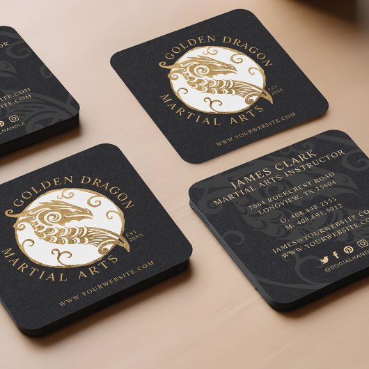 武術アーツ/空手ゴールデンドラゴンメダリオンロゴ スクエア名刺