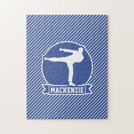 武術アーツ、空手、ブルー&ホワイトストライプズ ジグソーパズル (縦)