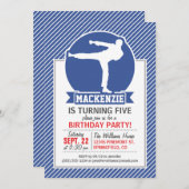 武術アーツ、空手、ブルー&ホワイトストライプズ 招待状 (正面/裏面)