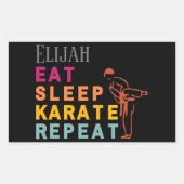 武術アートブラック空手シルエットモダン名 長方形シール (正面)