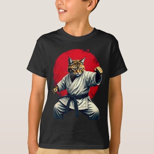 武術日本のアート柔道空手猫女男性へたち Tシャツ (正面)