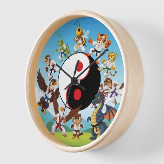 武術芸術風刺動物付き子供用壁時計 壁時計 (傾斜)