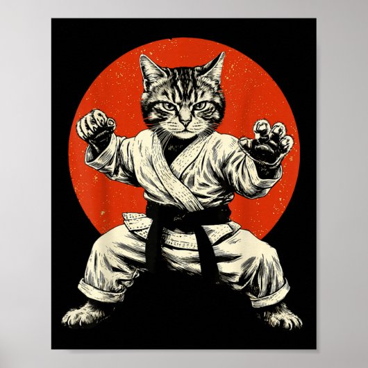 武術 猫 空手 柔道 日の丸 面白い 日本 ポスター (正面)
