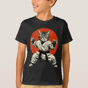 武術 猫 空手 柔道 日の丸 面白い 日本 Tシャツ