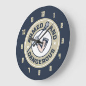 武装した、危ないラクロスの時計 ラージ壁時計 (傾斜)