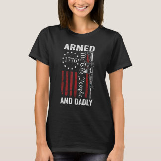 武装してダディプロガンUSA AR15パパ父の日 Tシャツ