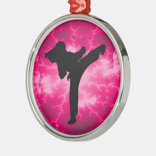 武道の稲妻のピンクの女性のデザイン メタルオーナメント (左)