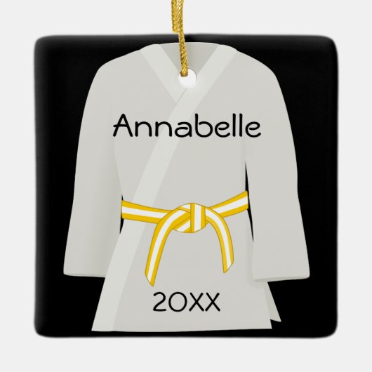 武道の黄色白いベルトのオーナメント セラミックオーナメント (正面)