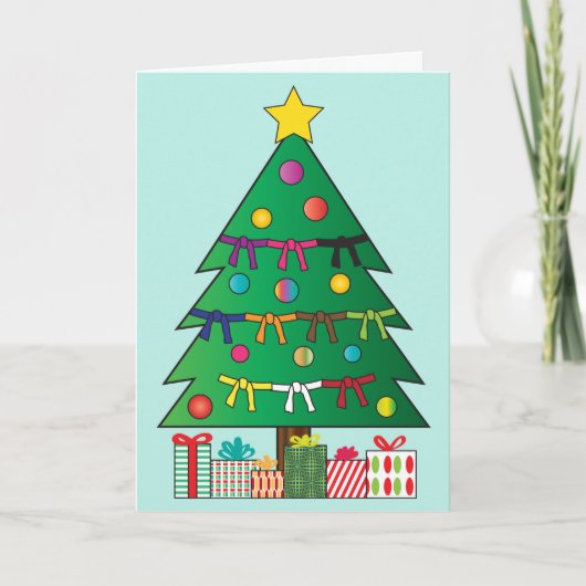 武道ベルトのクリスマスの休日の木 シーズンカード (正面)