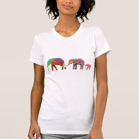 歩いている3頭のカラフルな象-ポップアート Tシャツ (正面)